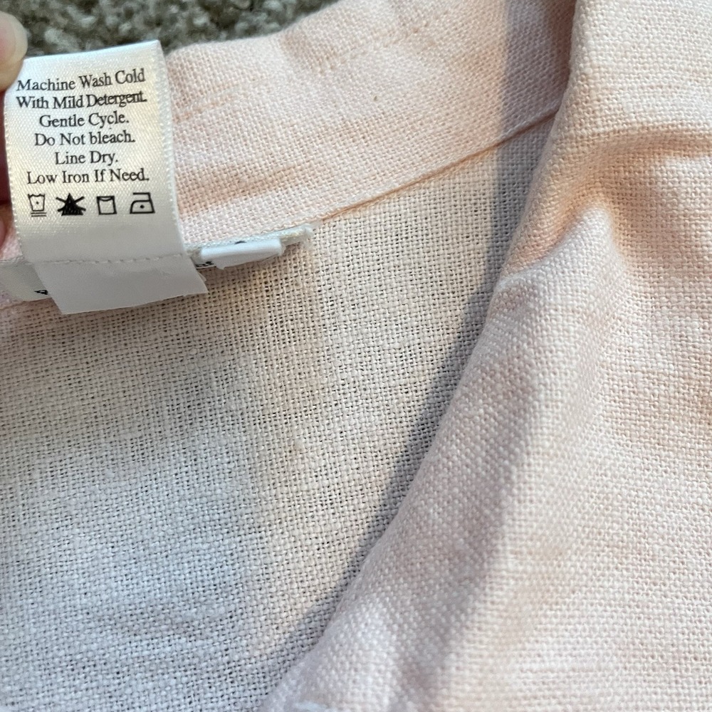 Linen Blend Button Up Shirt Sz L Pleated‎ Petal Pink Soft Girl Elevated Basic - Picture 12 of 13